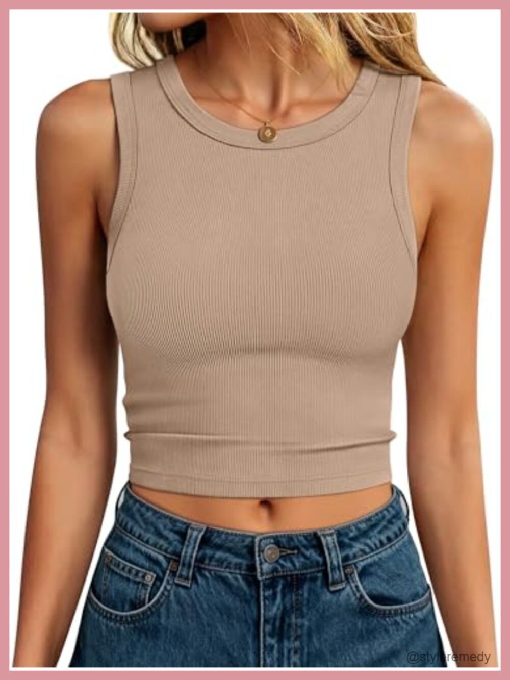 Slim Fit Ribbed Knit Crop Tank Top Sleeveless High Neck Summer Workout Tee - Picture 1 of 6